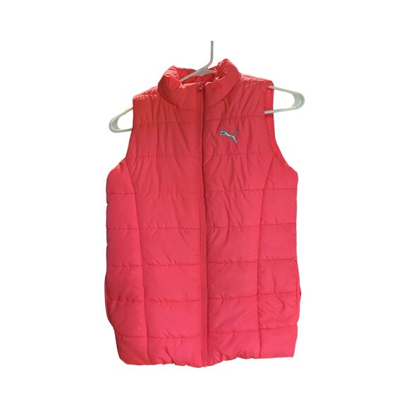 Puma Girls Puffer Vest Sleeveless Padded Quilted Hot Pink Girls Size M 10/12 - Picture 1 of 6